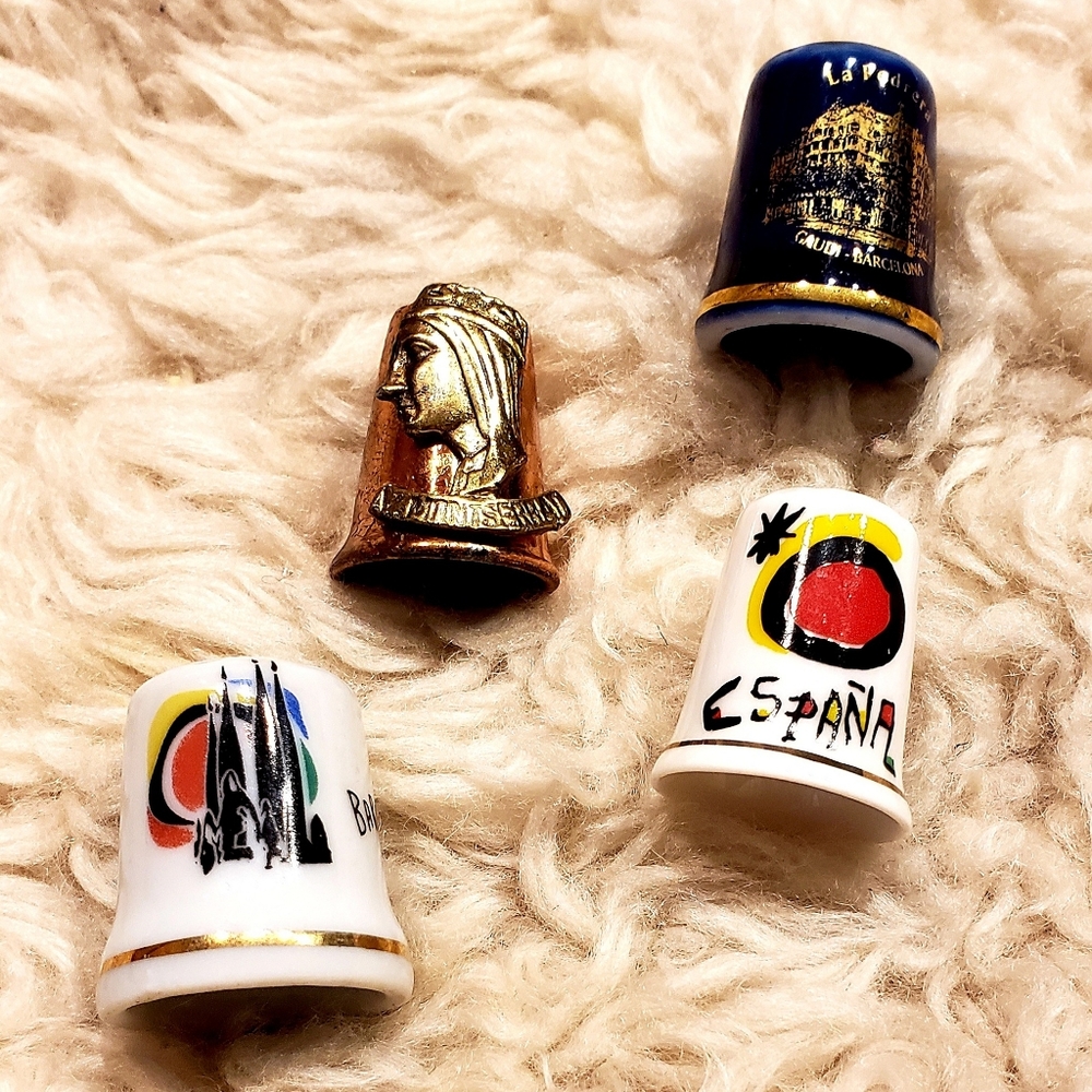 Eclectic Spanish Thimble Bundle - Lot of 4 VTG Thimbles from Spain - Sewing
